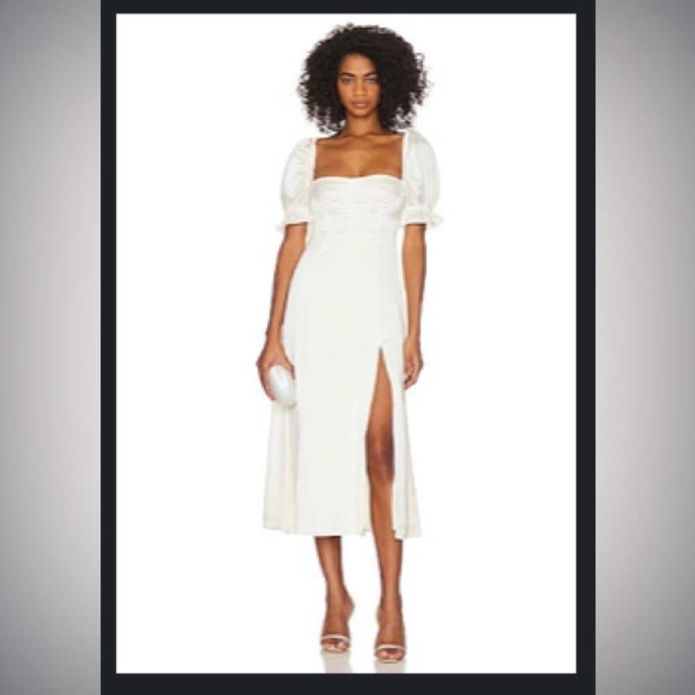 White/Ivory Satin Midi Dress